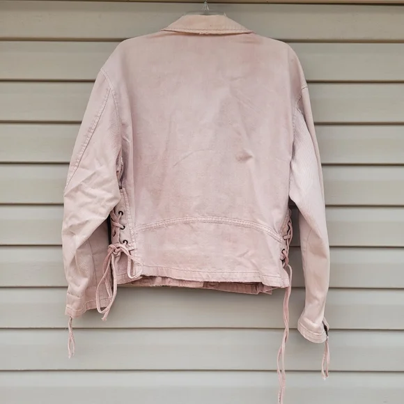 Free People Lace Up Motorcycle Jacket size Small Color Rose Oversized - Picture 6 of 13